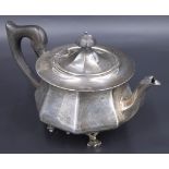 An Edwardian silver bachelor's teapot, of compressed octagonal baluster form, engraved 'Freddie',