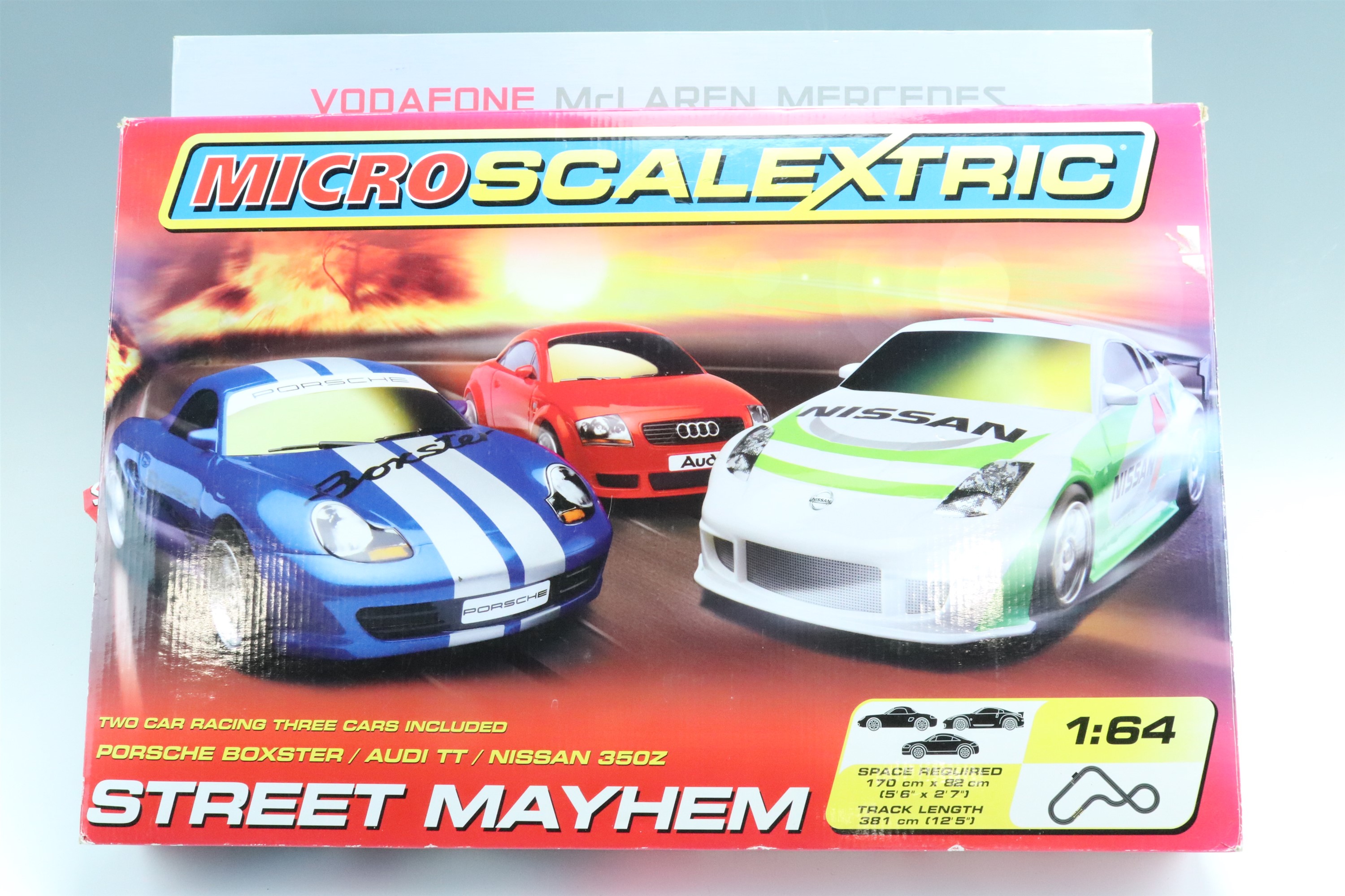 Two boxed Micro Scalextric sets, comprising F1 "Vodafone McLaren Mercedes" and "Street Mayhem"
