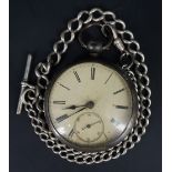 A Victorian silver open faced pocket watch, having a fusee movement, Chester, 1870, together with
