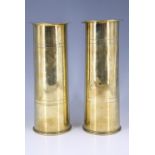 A pair of Great War shell case trench art vases / poker stands, 28 cm high