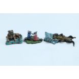 Threecold painted bronze figures bearing Bergman mark, comprising a pug dog and a dachshund on