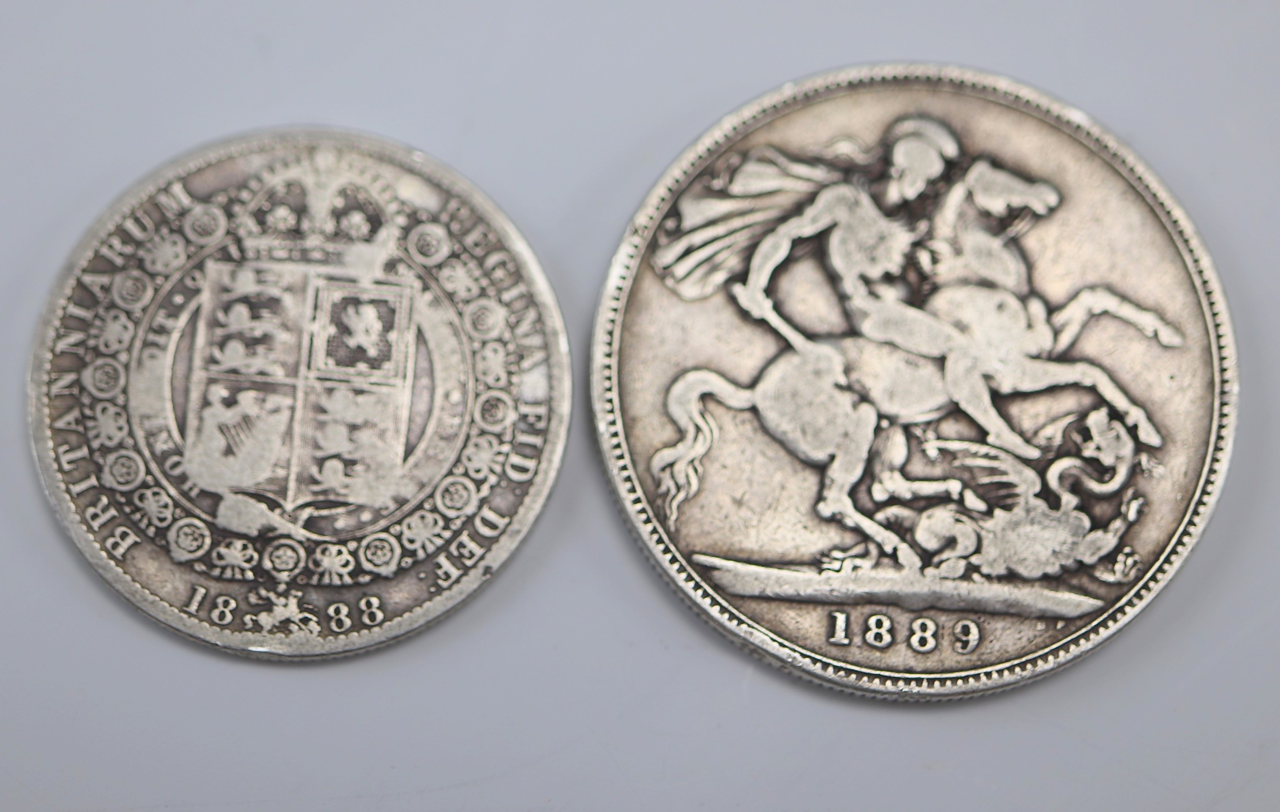 A Victorian 1889 silver crown coin together with an 1888 half-crown - Image 2 of 2