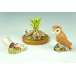A Royal Doulton owl figurine, 12 cm, together with a Beswick Flopsy Bunny and Royal Albert, Benjamin