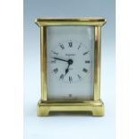 A late 20th Century French brass carriage clock by Duverdrey and Bloquel, having a keyless wind