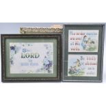 Two early 20th Century religious Bible verses together with an embroidered religious text,
