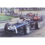 After Michael Turner (Contemporary) "1961 Monaco Grand Prix", a study of Stirling Moss en route to