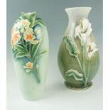 A Franz lily patterned baluster vase, 37 cm, and one other similar vase, 35 cm