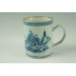 An 18th Century Chinese export blue-and-white porcelain tankard, decorated with landscape