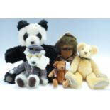 A group of Teddy bears and other plush animals, comprising an Appletree Bears golden plush bear, a