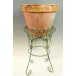 A vintage conservatory wire-form jardiniere stand / plant-pot holder, 42 x 63 cm