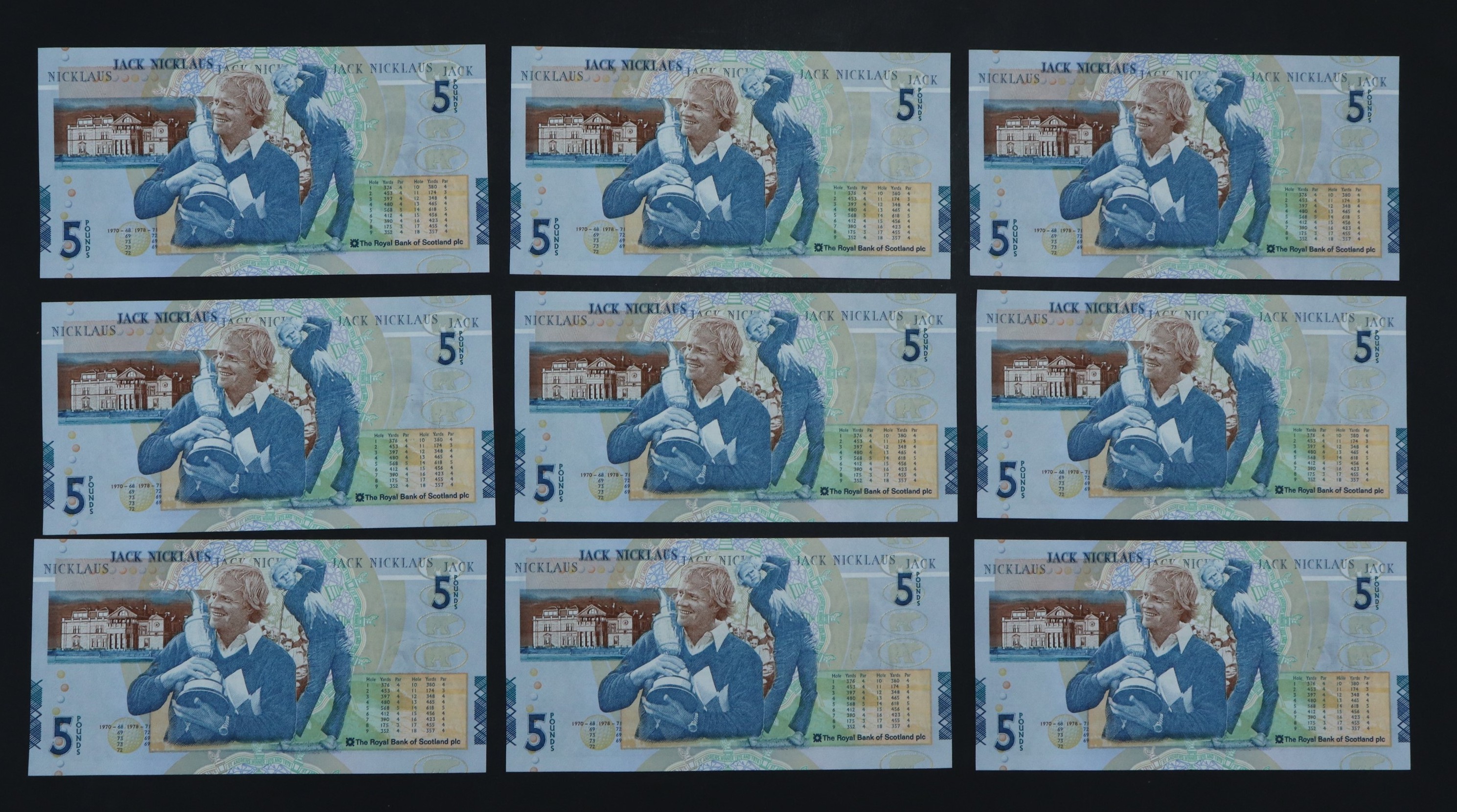 A consecutive run of nine The Royal Bank of Scotland Jack Nicklaus five pounds banknotes, Goodwin - Image 3 of 5