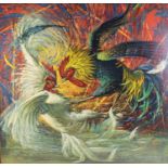 After Vladimir Tretchikoff, (1913-2006) "Fighting Cocks", print on panel, period mounted on