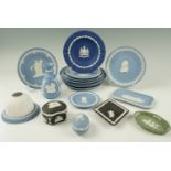 A quantity of late 20th Century Wedgwood jasperware, comprising a tea-light burner, bud vase,