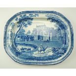 An early 19th Century Rogers transfer decorated blue and white earthenware ashet, having a temple