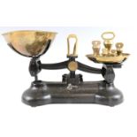 A set of Librasco kitchen scales and brass bell weights