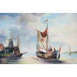A 17th Century Dutch reproduction depicting an estuary view, oil on panel, monogrammed 'TBH', in