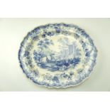 An early 19th Century Rogers transfer decorated blue and white earthenware ashet, from the '