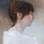 Jane Gardiner (Scottish, Contemporary) "The Profile", portrait of a young woman with plaited hair,