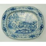 An early 19th Century transfer decorated blue and white earthenware ashet, bearing a Chinese scene