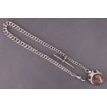 A late 19th / early 20th Century silver graduated curb link watch chain with fancy swivel fob