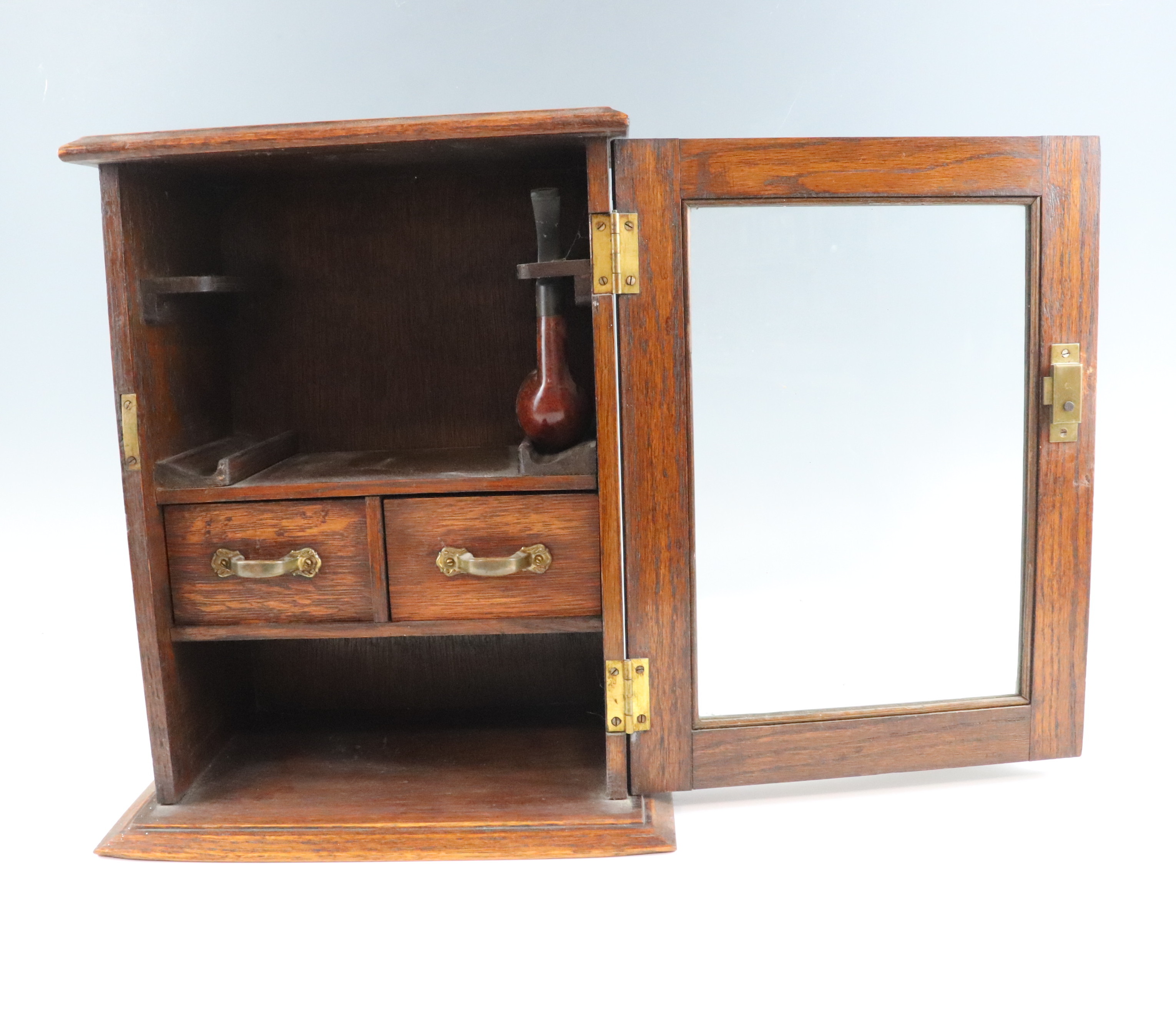 A George V oak smoker's cabinet, including a Millville pipe, 30 x 20 x 36 cm - Image 2 of 2