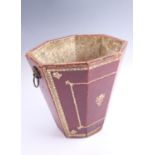 A Georgian style waste paper bin, of polygonal section and tapering form, bound in gilt-tooled