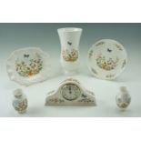 Six items of Aynsley Cottage Garden, including vases, a clock and two dishes, 24 cm tallest