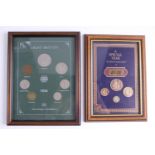 Two framed coin displays, "The Coinage of Elizabeth II" and "A Special Year 1934", largest 22 x 17