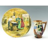 A Burleighware Gretna Green charger together with a Romantic Couple jug, being married by the