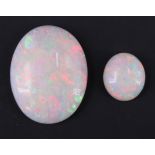 Two loose Australian white opal cabochons, 20 x 15.7 x 4.5 mm and 9.8 x 8.6 x 3.6 mm