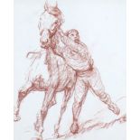 Gipsy, a sketched study of a trainer grappling with a horse, pastel / pencil, signed 'RM', in double