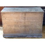 An uncommonly large Victorian oak-scumbled pine country house trunk / chest, having a hinged lid