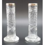 A pair of Edwardian silver mounted cut glass spill vases, Birmingham, 1904, 16.5 cm