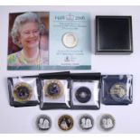 A group of royal commemorative coins, including a cased "The Jewelled Queens' 80th Birthday Golden