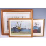 Edward Heeley (1935 - 2011) Three harbour scenes depicting various fishing boats, pen ink and