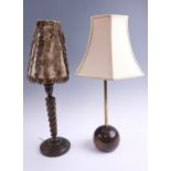 Two mid-to-late 20th Century table lamps, variously a bowling bowl, and bine twist having a pheasant