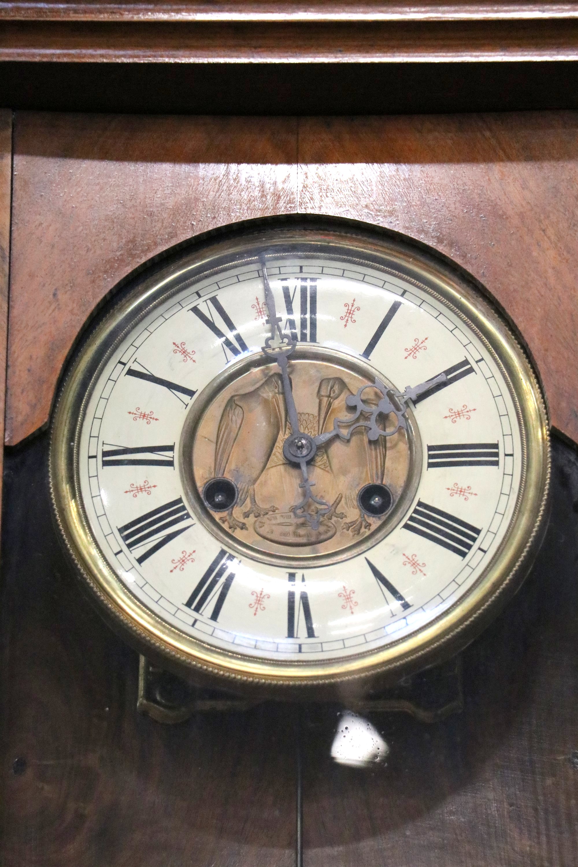 A 1920s walnut Vienna wall clock, having a two train spring movement striking on a gong, 48 x 18 x - Image 4 of 4