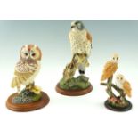 Two Border Fine Arts figurines Kestrel and Tawny Owl & Fungi, together with a Country Artists
