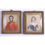 A pair of early Victorian portrait miniatures of husband and wife John and Elizabeth Fletcher (