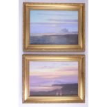 Robert Ritchie (contemporary) A pair of romantic, pastel, coastal studies of Bamburgh Castle, oil on