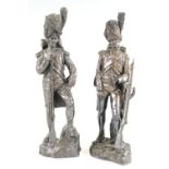 A pair of limited edition cold-cast bronze sculptures of Napoleonic French soldiers, signed A