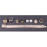 A small quantity of late 20th Century white metal jewellery including a bracelet, earrings, rings,