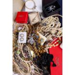 A quantity of mid-to-late 20th Century costume jewellery, including faux pearl necklaces, demi-