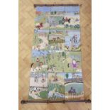 A late 20th Century embroidered wool wall hanging titled 'The Canterbury Pilgrims', 170 x 87 cm