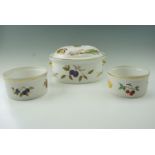 A Royal Worcester Evesham casserole dish together with two soufflé dishes, casserole 30 cm