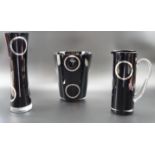 Three items of contemporary silver mounted black glass by Carr's of Sheffield Ltd, comprising a