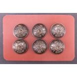 Six Victorian Sherwood Foresters officer's large tunic buttons