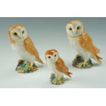 Three Beswick owl figurines, 1046 and 2026, tallest 19 cm