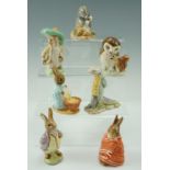 Seven Beswick Beatrix Potter figurines, including Poorly Peter Rabbit, Cecily Parsley, Sir Isaac