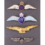 Two RAF sweetheart brooches, a Pathfinder type badge and a USAAF pilot's wings sweetheart brooch